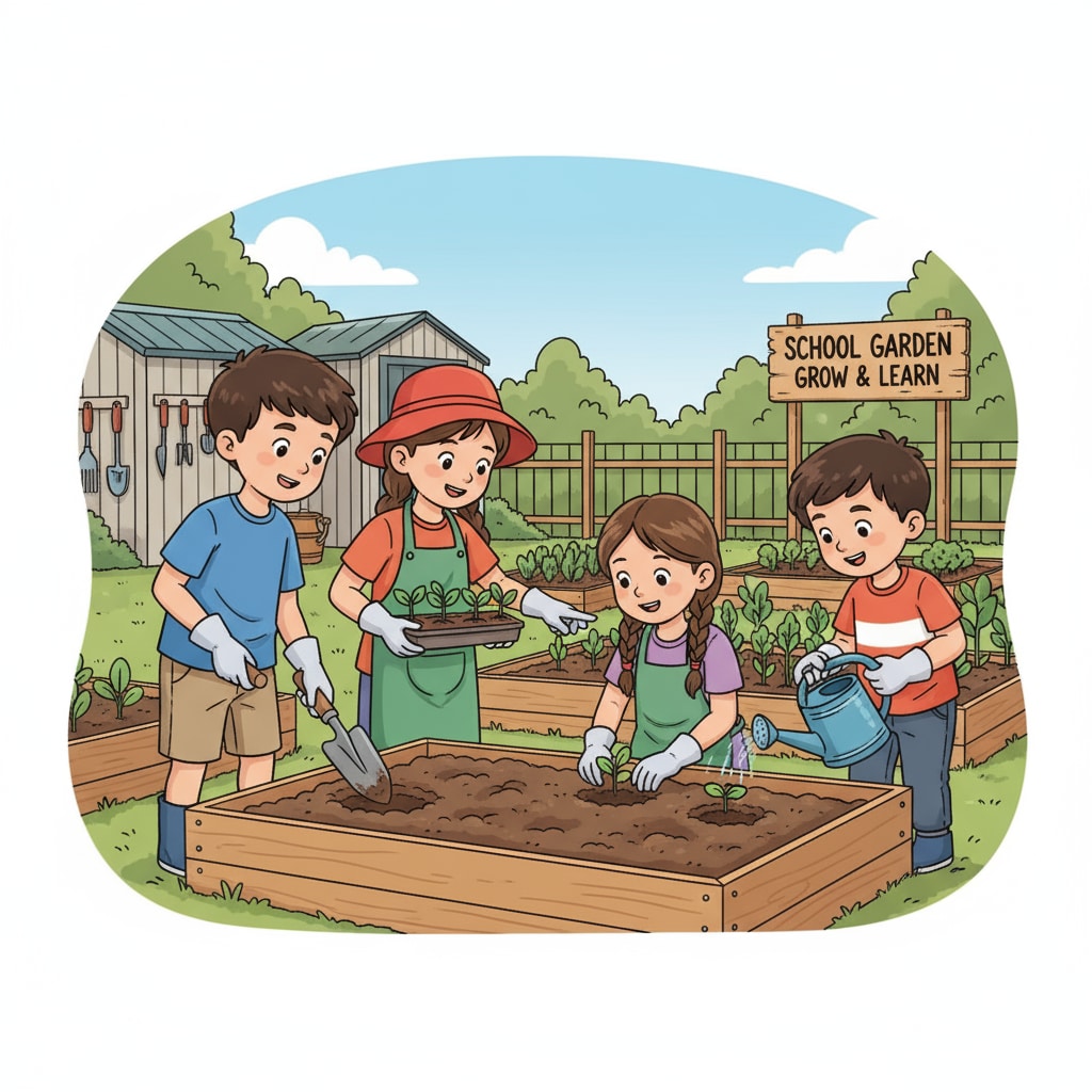 Students working together in the school garden for hands-on learning and development