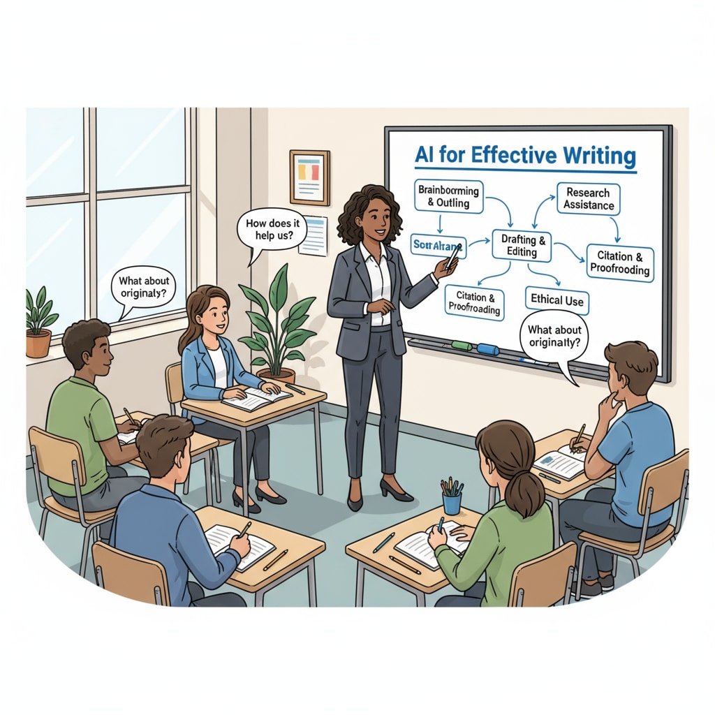 Teacher instructing students on using AI for writing in the classroom