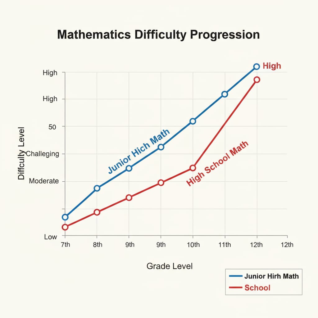Graph showing the difference in difficulty between junior high and high school math for standardized tests and learning resources