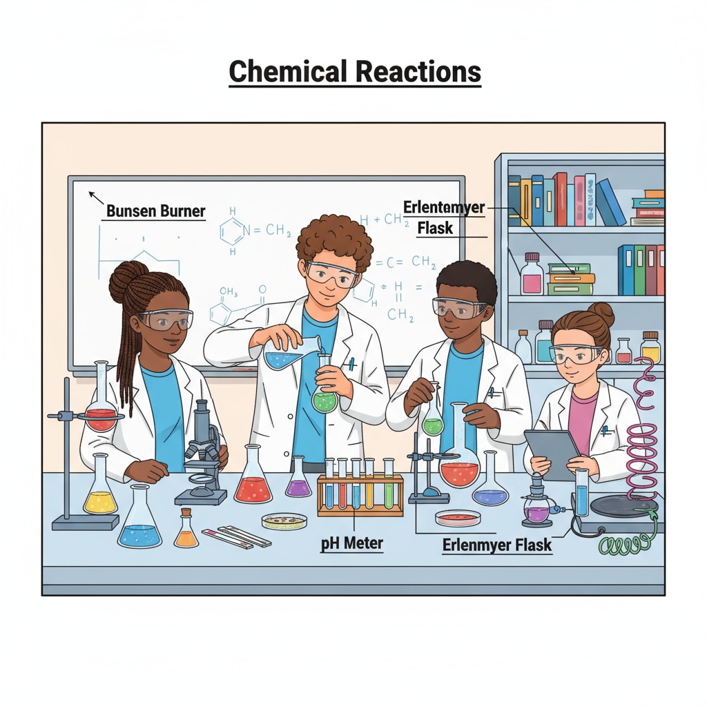 High school students engaged in a STEM extracurricular activity - a science experiment in a lab