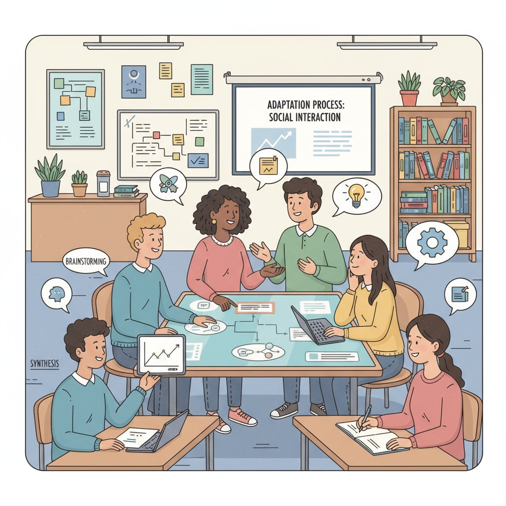 High school self-study students adapting to social interaction in a university group project.