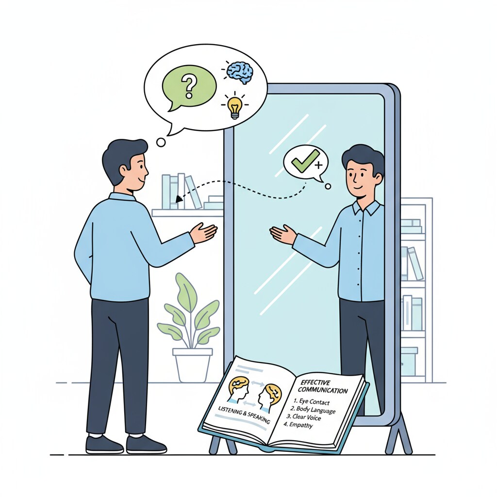 A person enhancing communication skills for a teacher interview through self-practice.