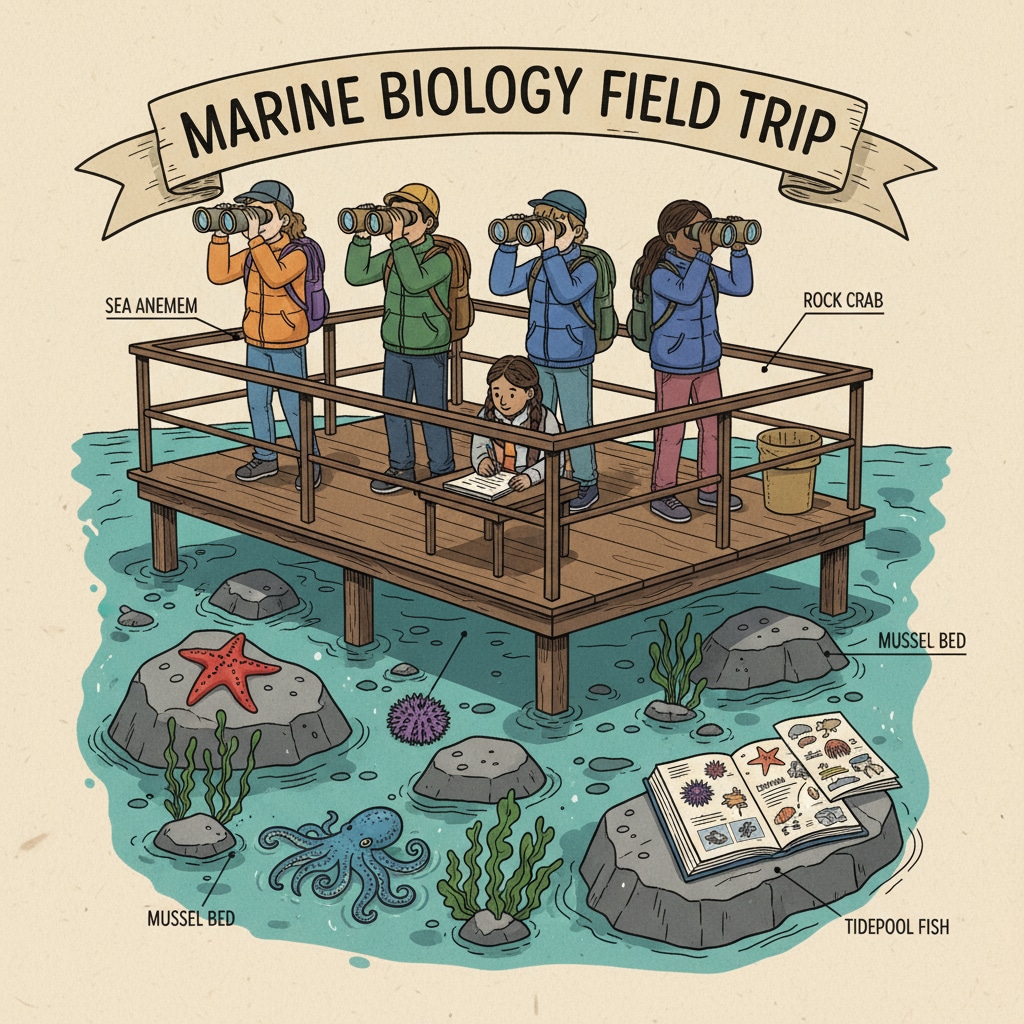 Students with no prior knowledge exploring marine biology during a field trip