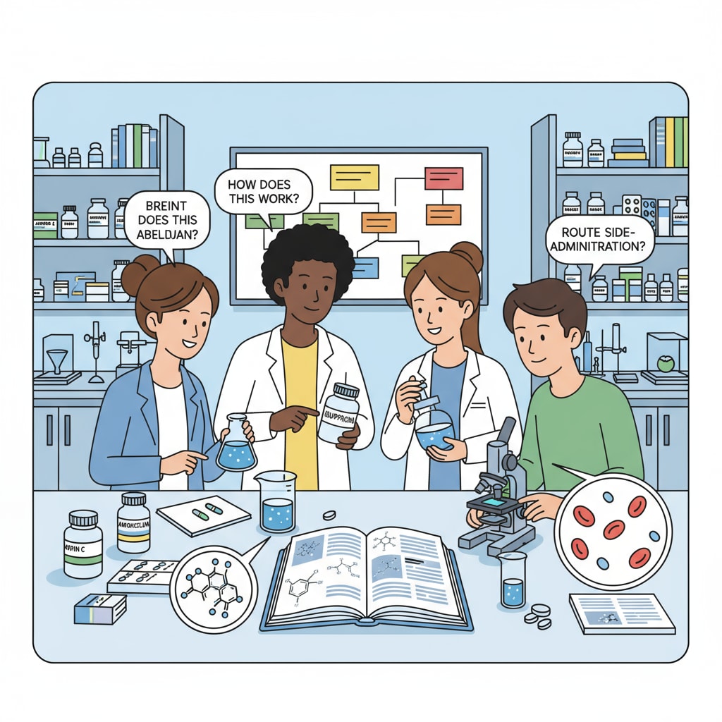 Students in a UK pharmacy laboratory discussing as part of postgraduate entry programs.