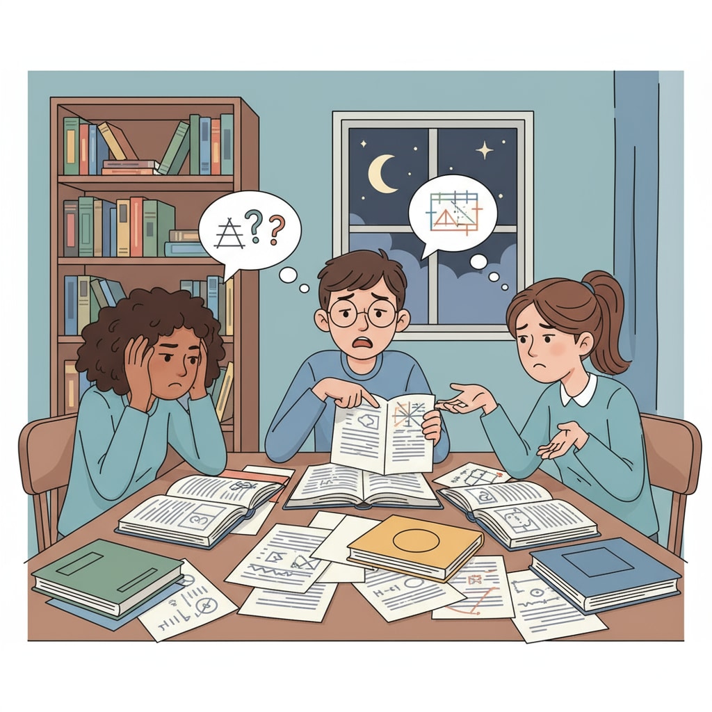 Teenagers experiencing learning difficulties, anxiety, and self-doubt while studying.