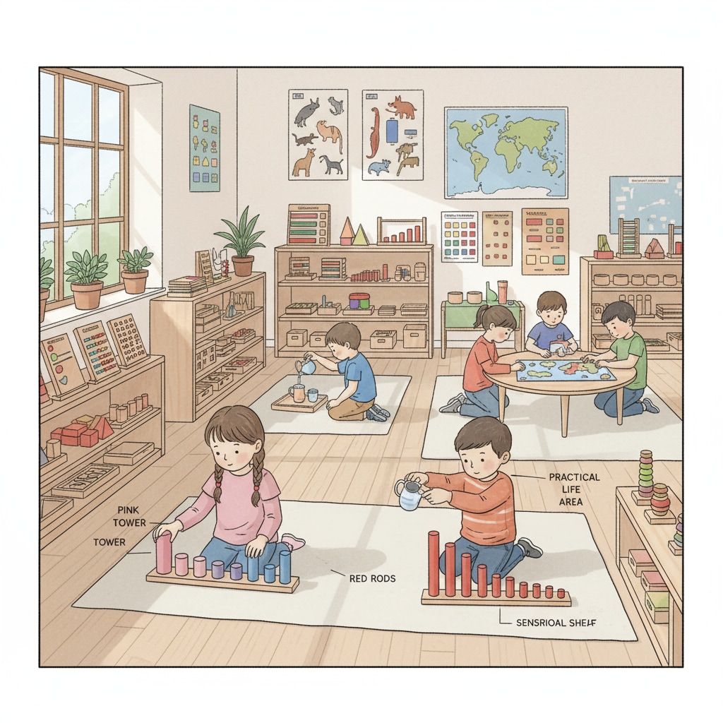 Montessori classroom in a charter school transformed from a public elementary school
