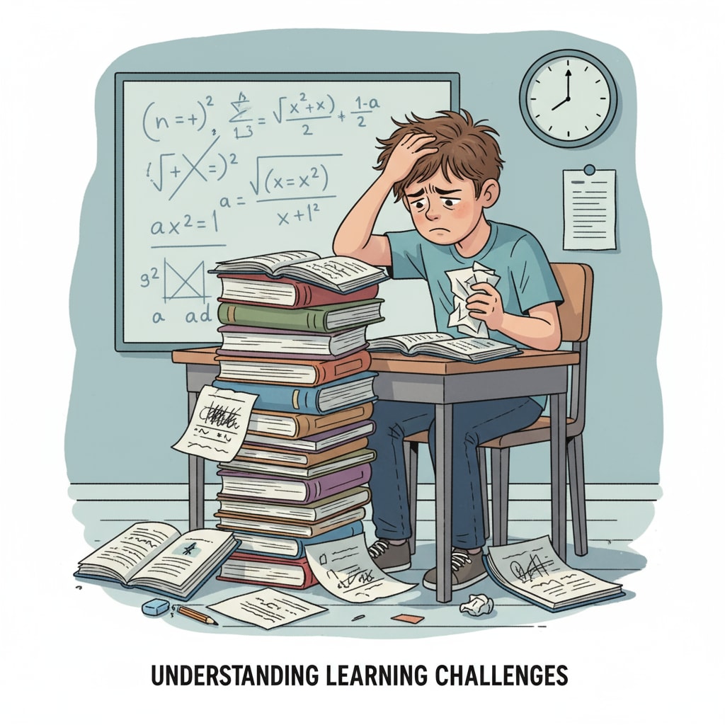 A frustrated student dealing with learning difficulties, self-negation, and cognitive barriers