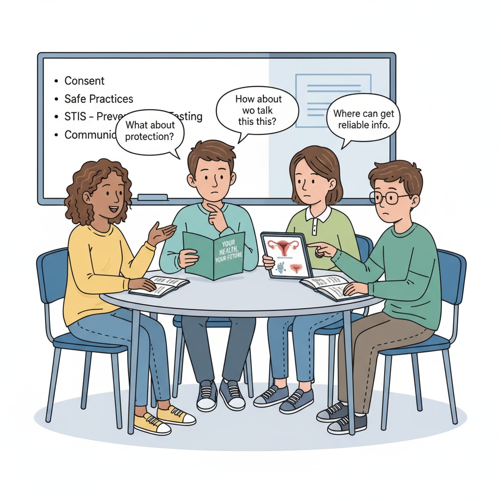 Adolescents discussing sexual health which is related to school sex education and their health