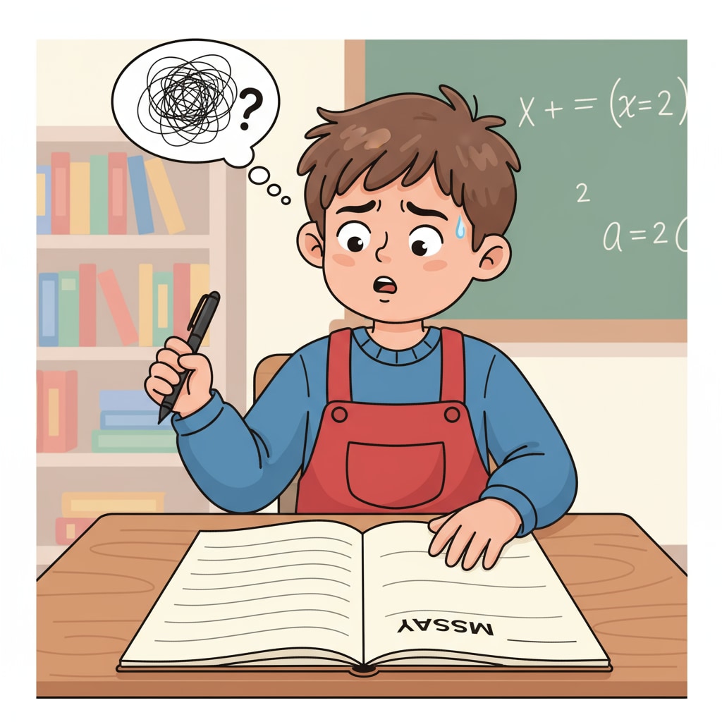 A child struggling to develop writing skills without AI assistance