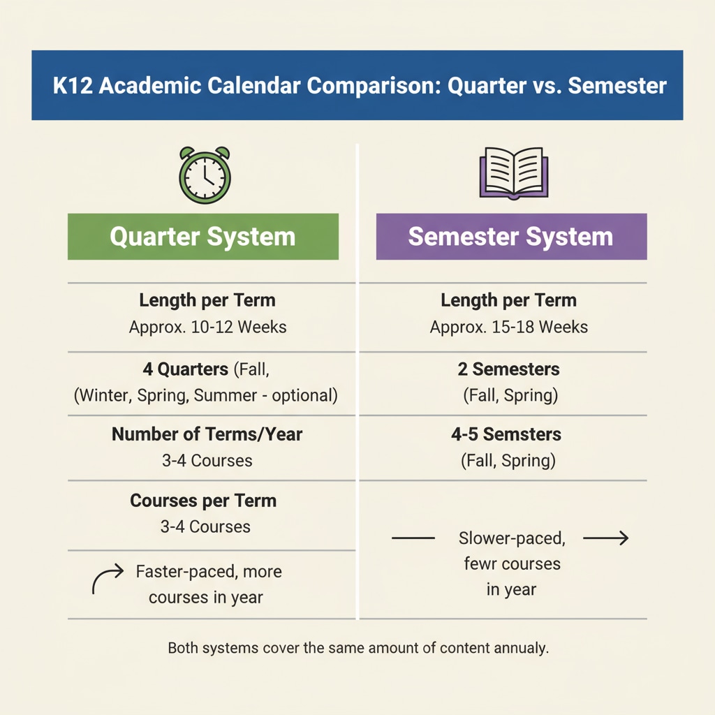 Comparison of quarter system and semester system in K12 education for learning attention