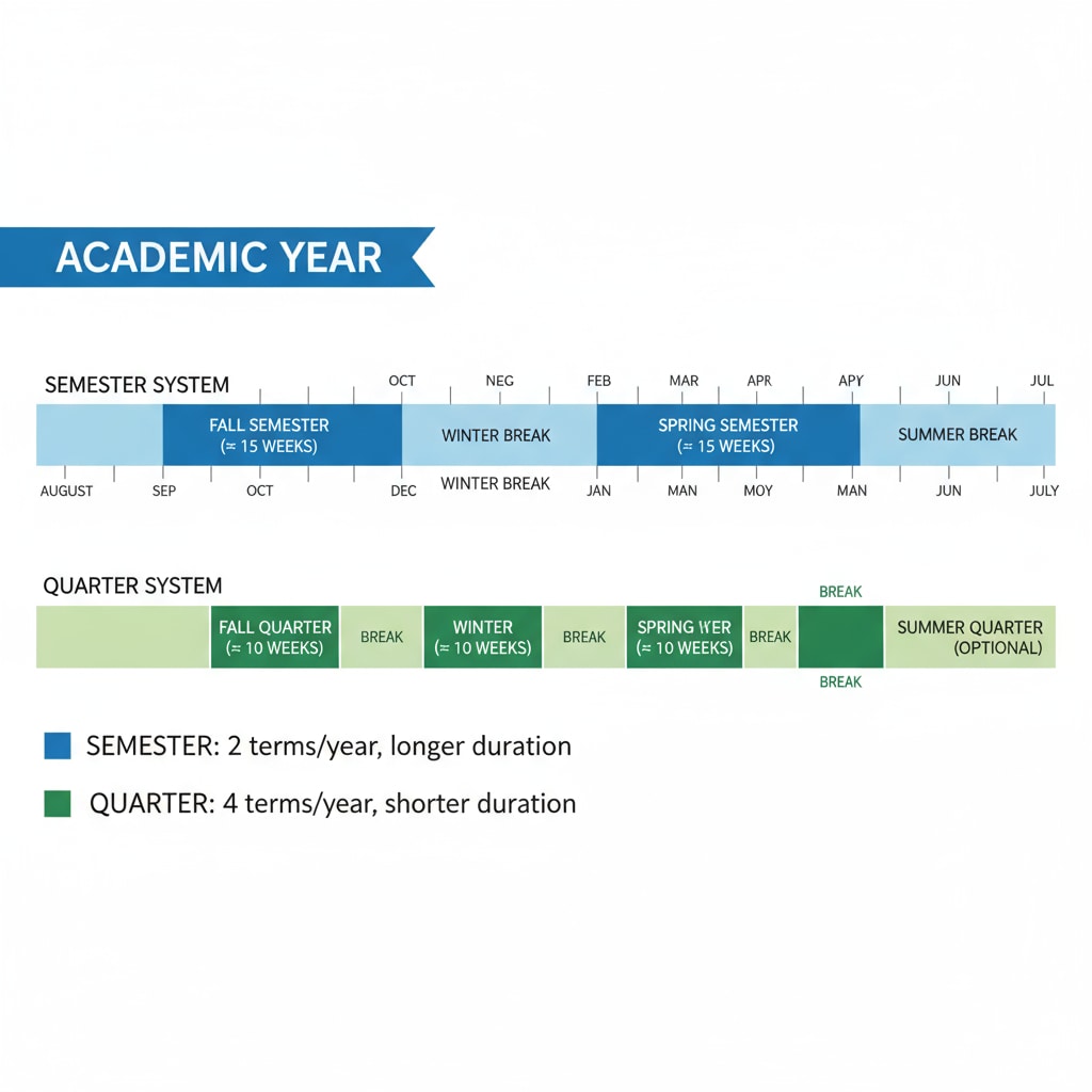 Visual representation of quarter and semester lengths in a school year related to learning attention