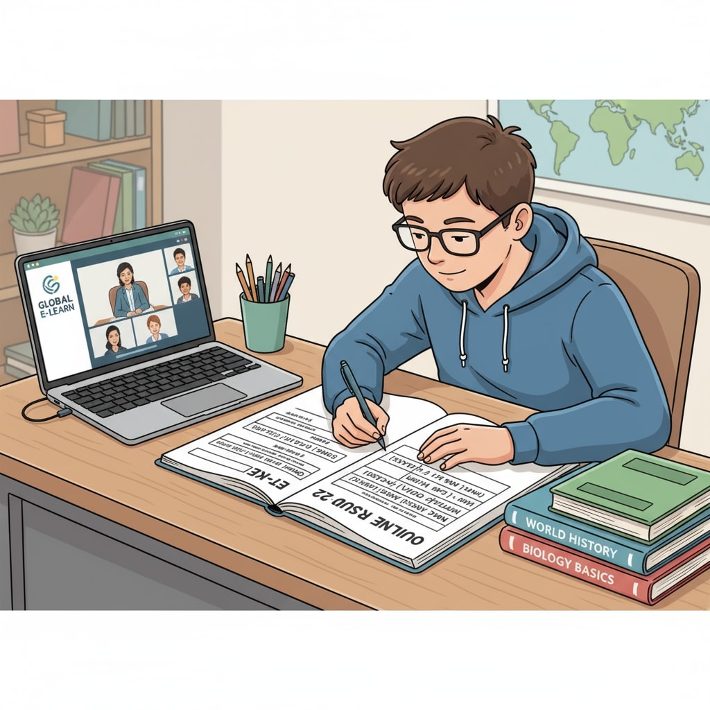A student making a study schedule for online K12 courses, emphasizing the importance of self-discipline in managing online learning without the structure of a campus environment.