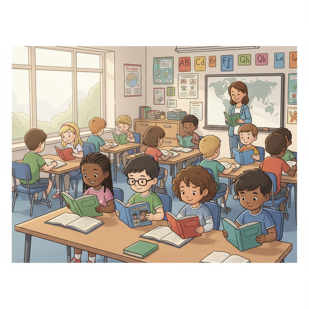 Students from various racial groups engaged in reading, highlighting the importance of equality in education.