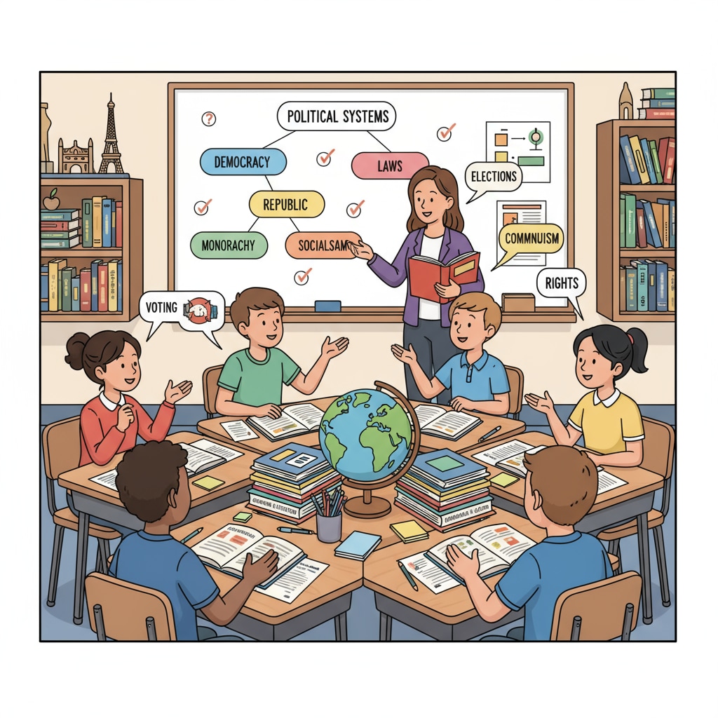 Students discussing political topics in a K12 classroom related to political science and European university aspirations