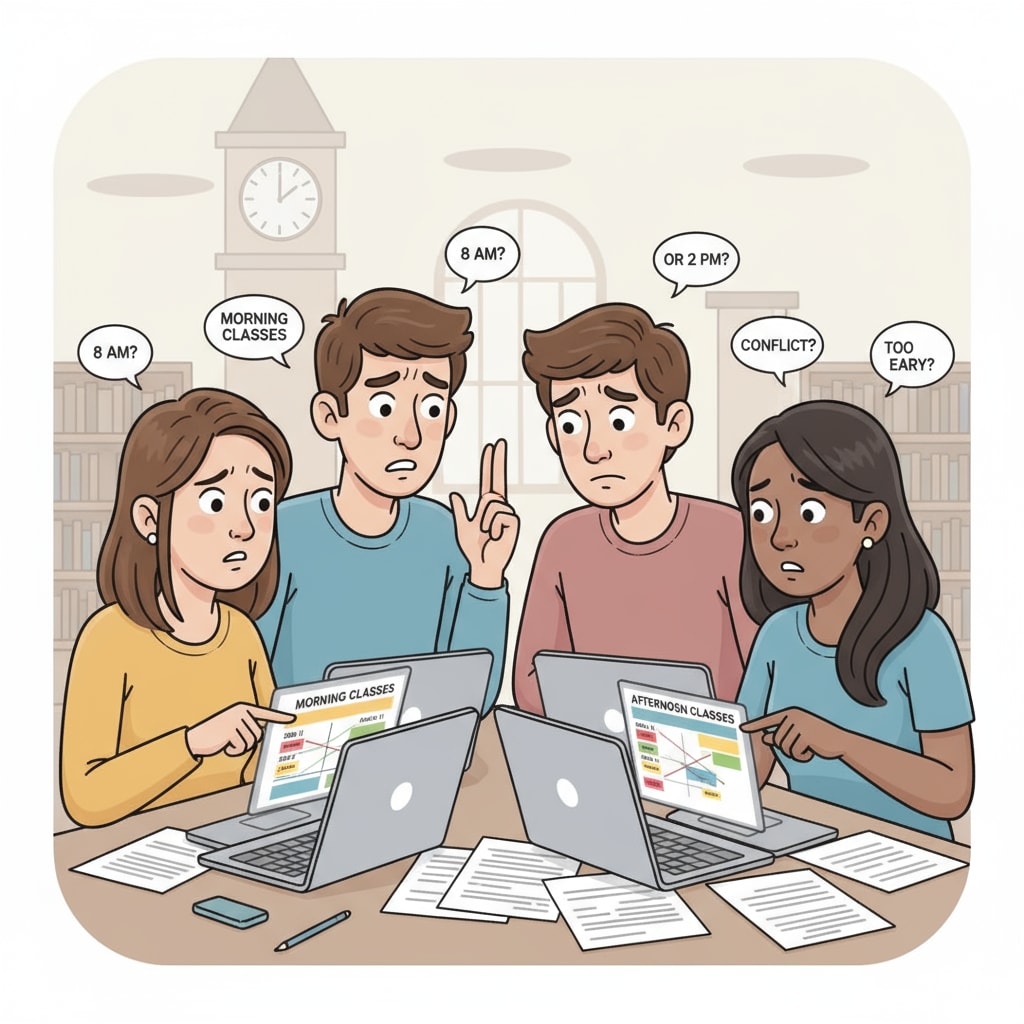 University students facing the dilemma of class schedule choices