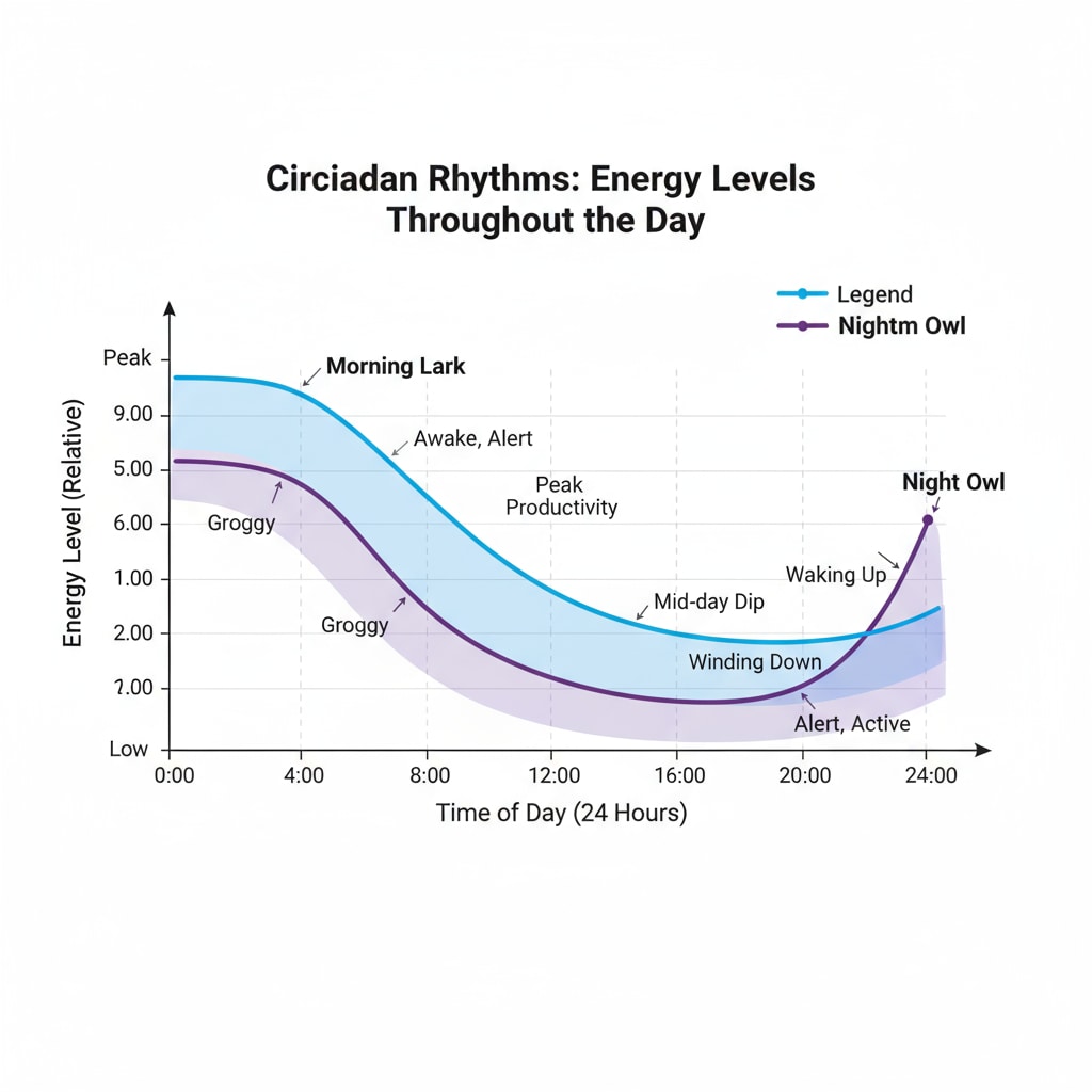 Energy level graph for morning larks and night owls related to class schedule choices