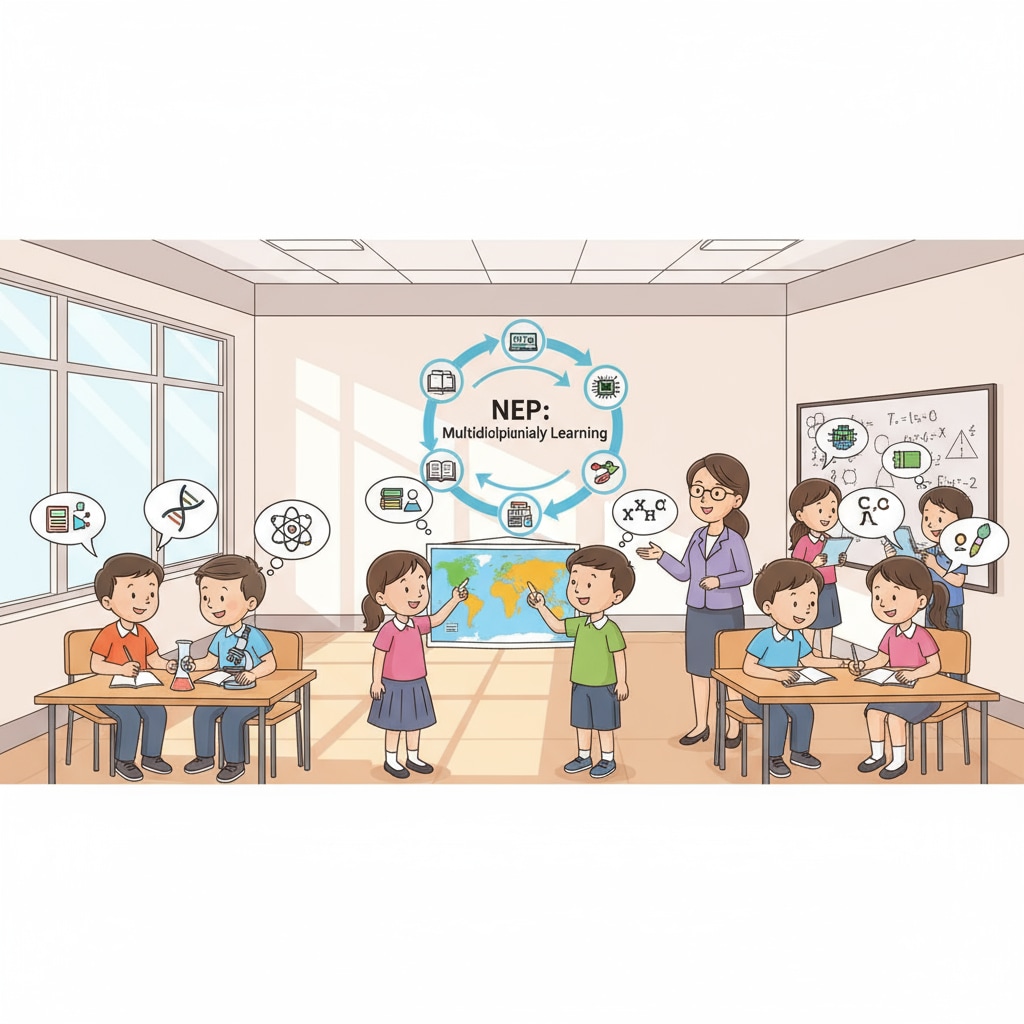 A classroom scene showcasing the multidisciplinary approach of the National Education Policy (NEP) in K12 education.