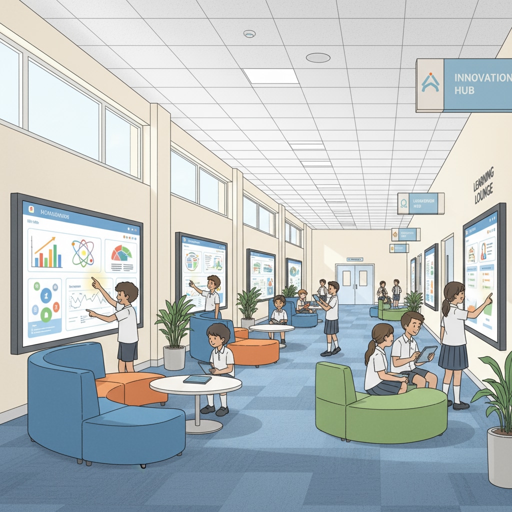 A school corridor design that contributes to the educational environment and youth spaces.