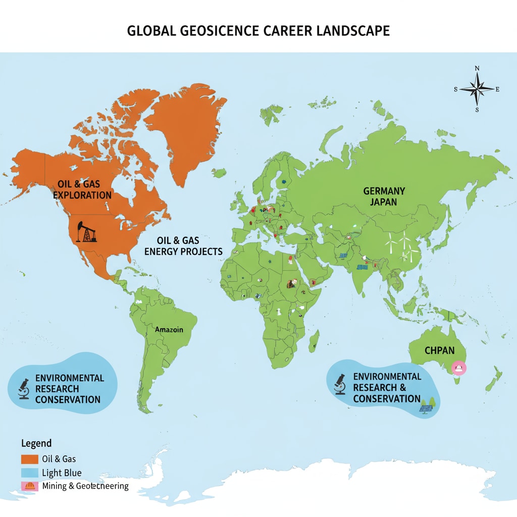 Map showing geoscience job opportunities distribution relevant to geophysics students considering a second master's degree due to employment difficulties