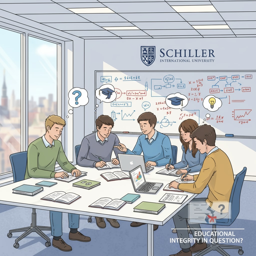 Students studying in a classroom at Schiller International University in relation to the educational fraud by GEDU group