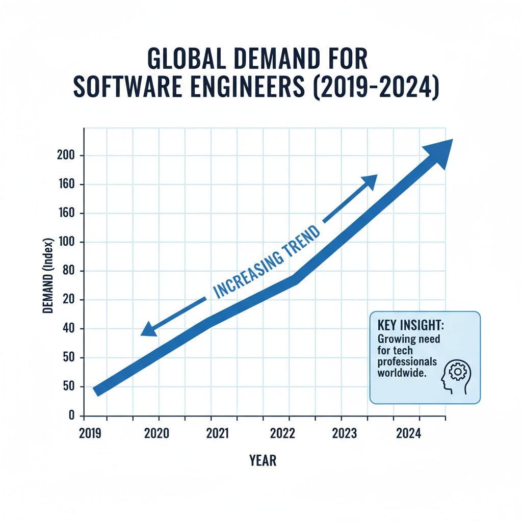 Graph showing the growing demand for software engineers, relevant to college majors, math ability, software engineering, and employment prospects
