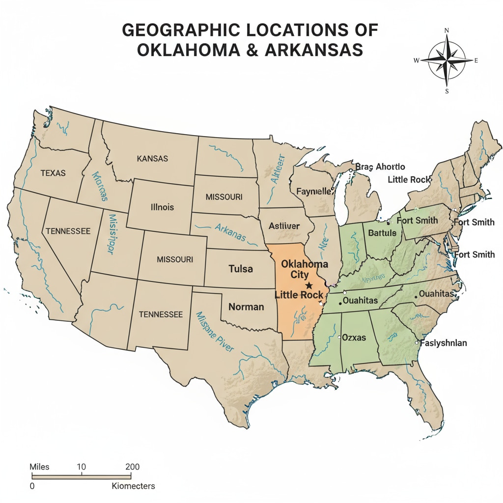 Map showing the locations of Oklahoma and Arkansas for educational analysis