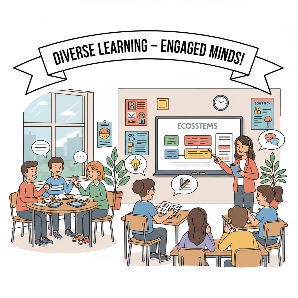 A classroom scene with students of different learning styles, emphasizing the significance of authenticity in lesson plans for effective teaching planning.