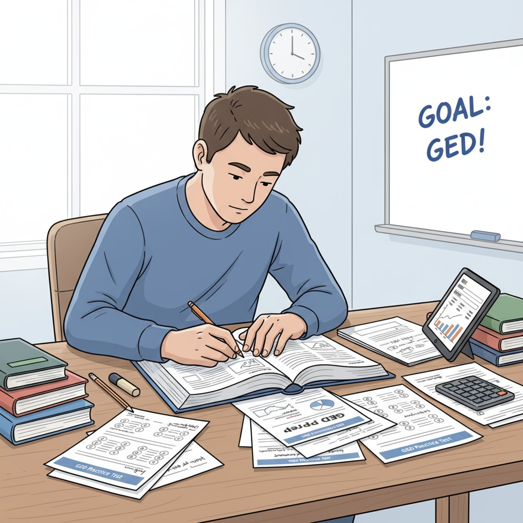 A person studying for the GED test, which is an option related to high school credits and can lead to further education at community colleges