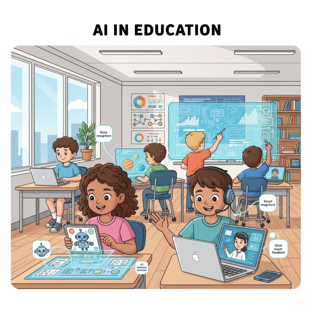Students using AI learning tools for educational applications and learning assistance in a K12 classroom