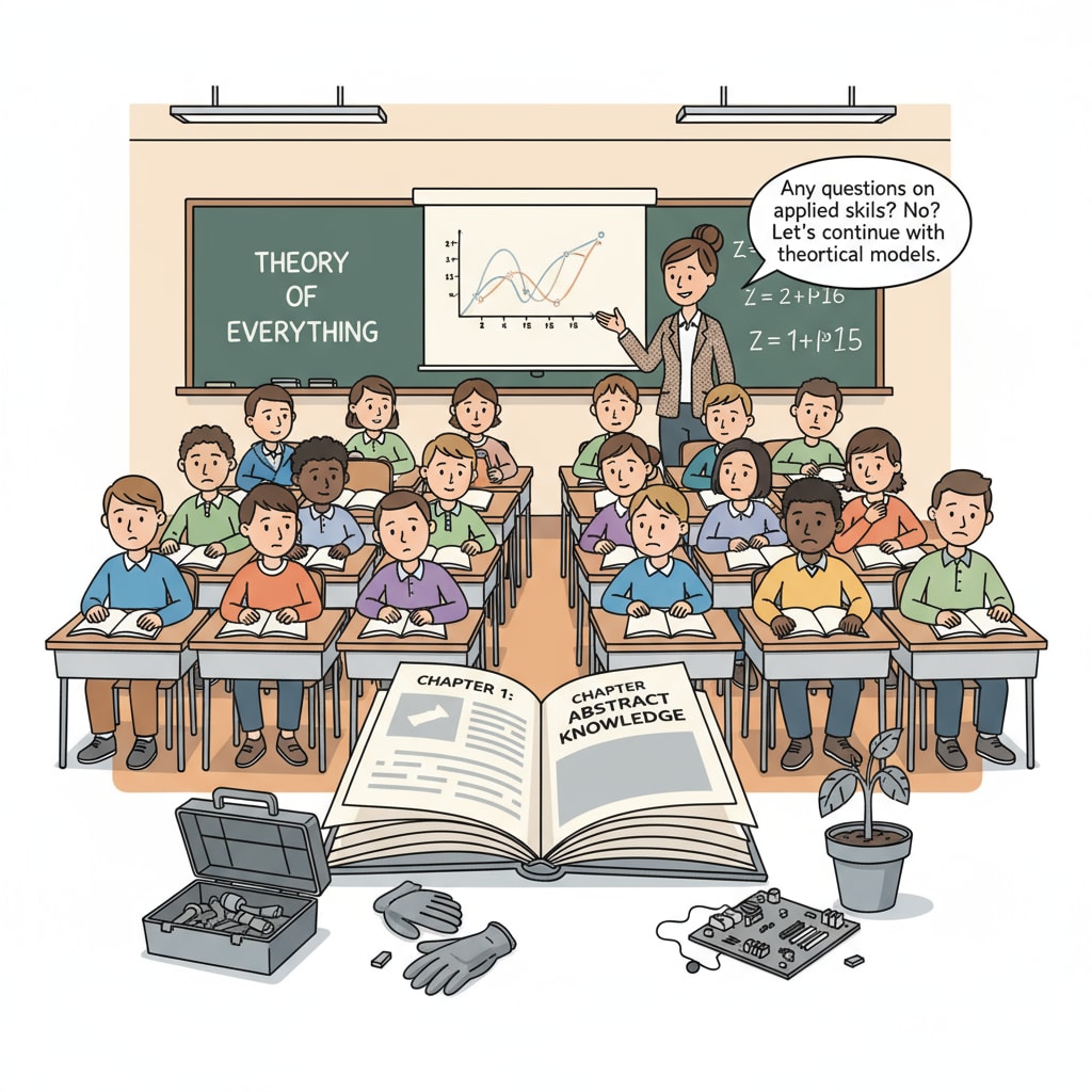 Classroom scene lacking real - life skills hands - on activities