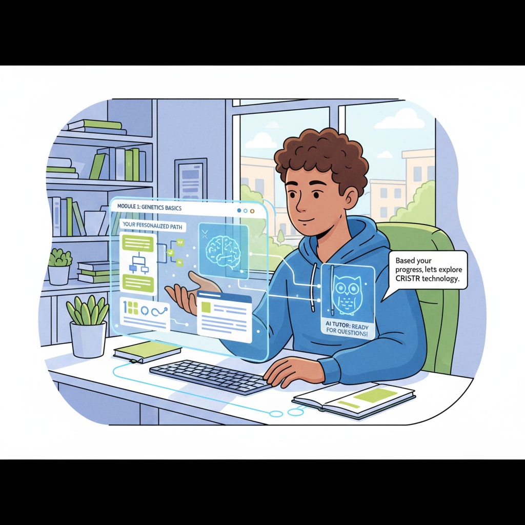 Student interacting with an AI - based learning platform in the context of artificial intelligence in education, machine learning, and educational innovation
