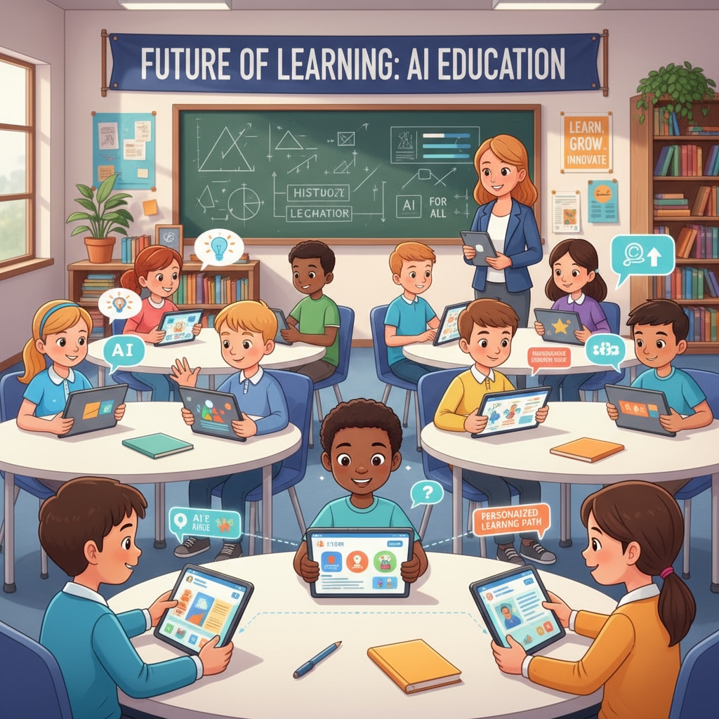 Students using AI - enabled educational apps as part of artificial intelligence in education, machine learning, and educational innovation