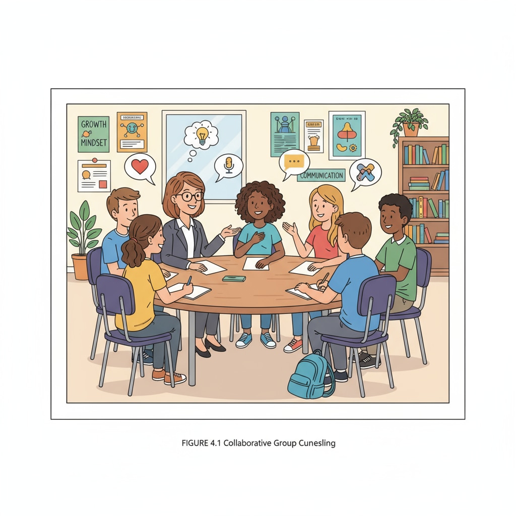 A school counselor conducting a group counseling session within the education system to fulfill their duty of promoting students' well-being.