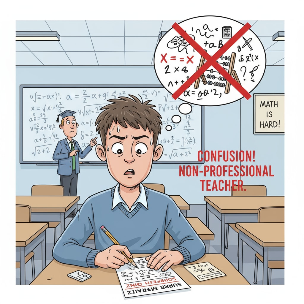 Stressed student during a surprise quiz due to non-professional teaching in math