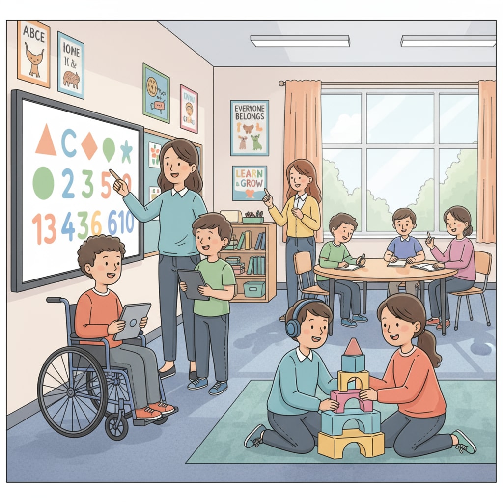 Special education teachers with students, highlighting skills relevant to career transition for those with a Master of Education in Special Education.