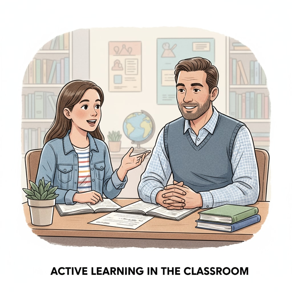 A teacher demonstrating active listening during a conversation with a student