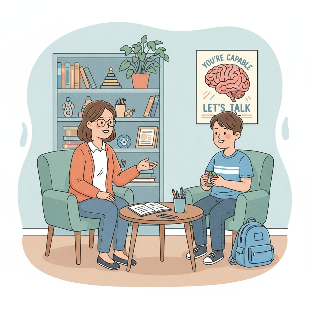 A school psychologist interacting with a student while making career choices in education