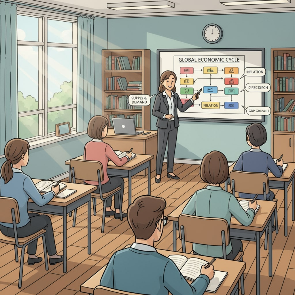 Classroom scene in a professional school related to teaching methods, curriculum goals, and assessment methods