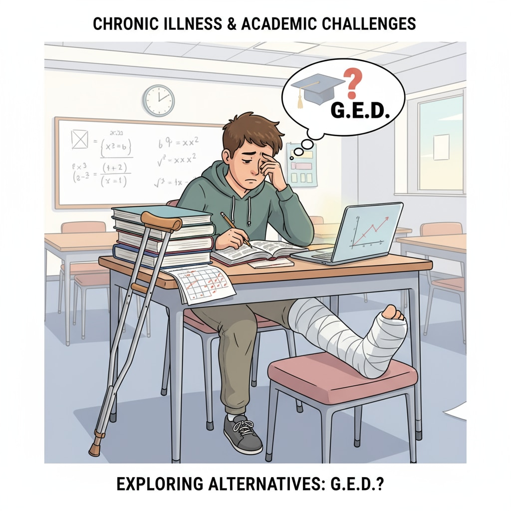 Student with chronic condition facing study difficulties in high school and exploring GED as an option.