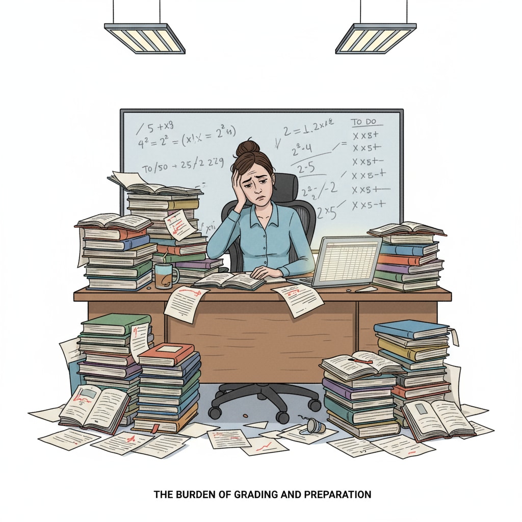 A tired teacher under heavy workload