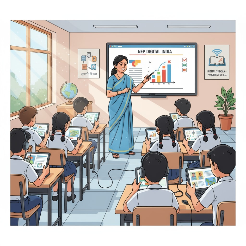 A classroom in India implementing digital education as part of the NEP education policy implementation