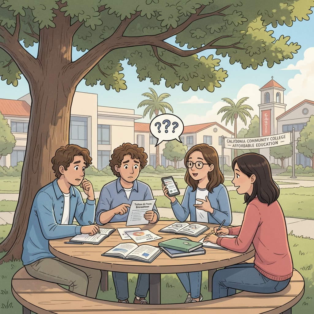 Students discussing California Community Colleges in-state tuition at a campus