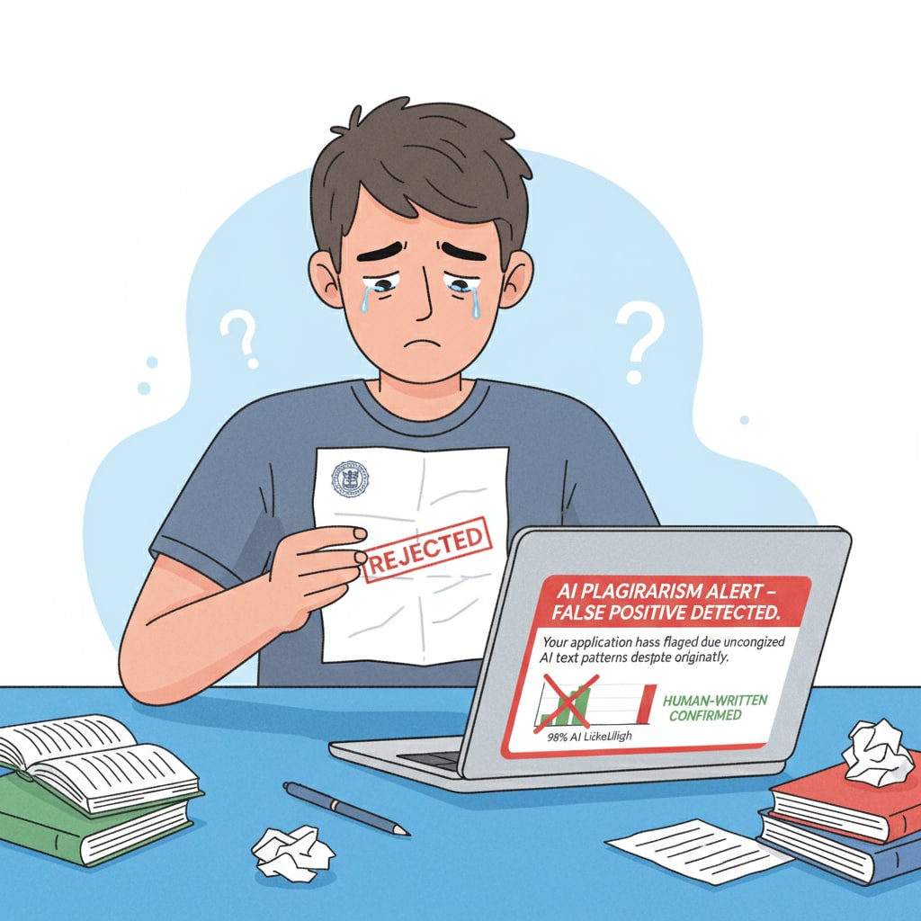 Sad K12 student facing university application rejection due to false AI detection