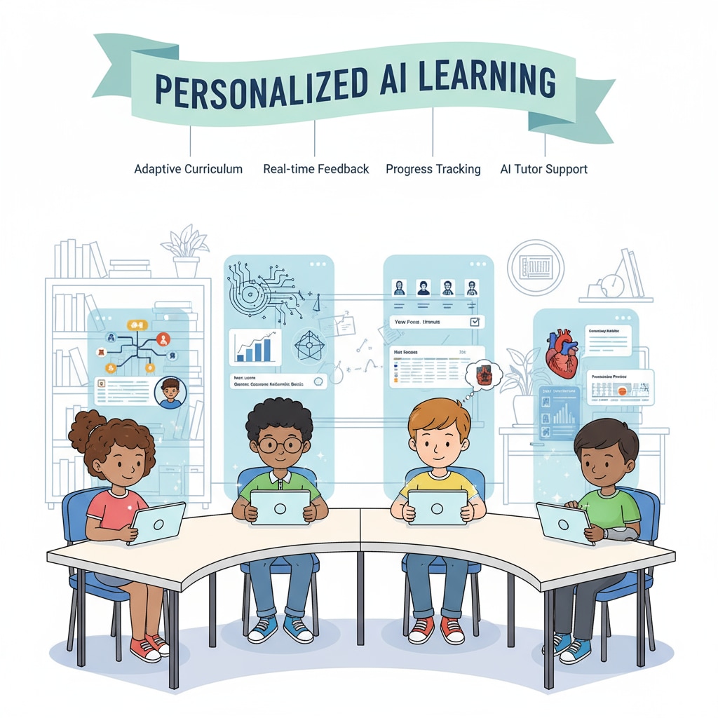 Students using personalized AI learning tools for educational technology and learning assistance in K12 education