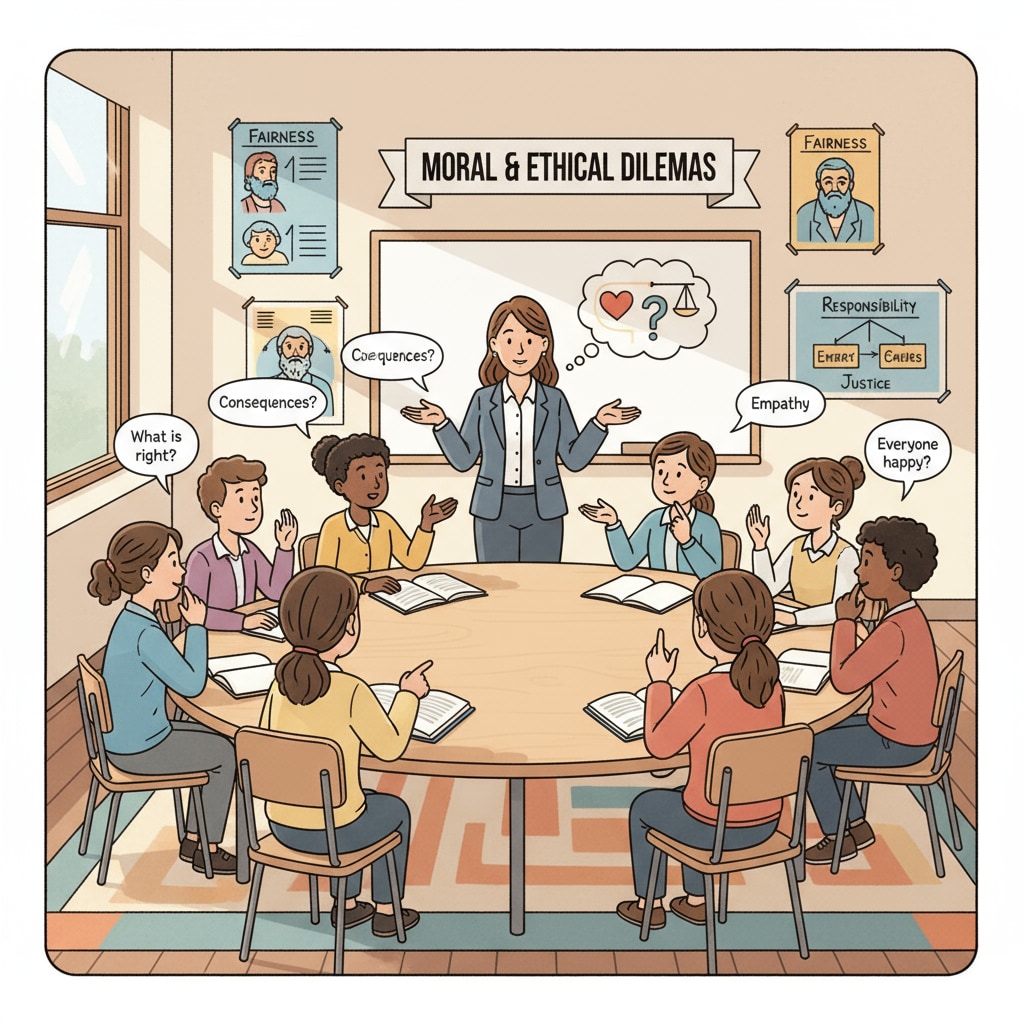 Classroom discussion on moral and ethical education for K12 students related to civic education with compulsory credits