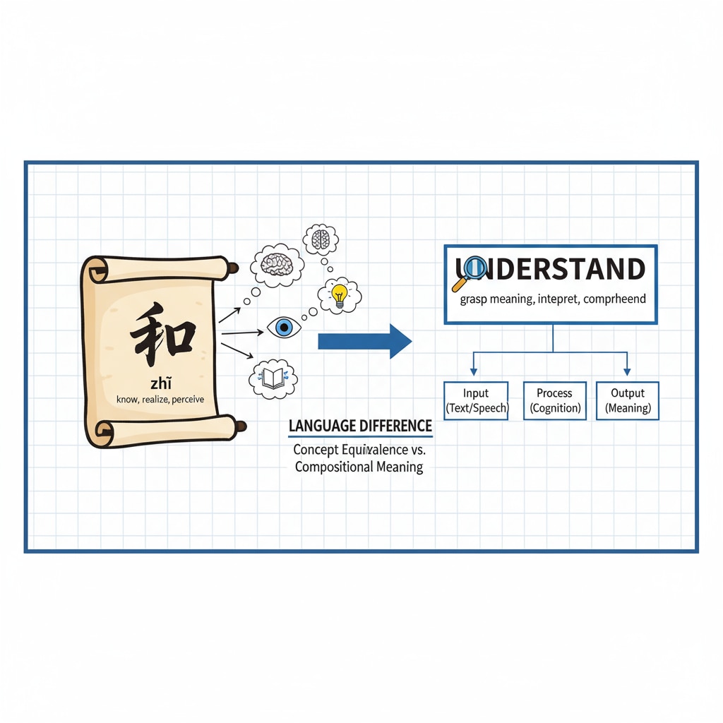 Visual representation of the language difference between '知' and 'understand'
