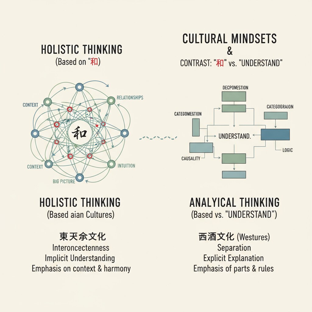 Diagram showing the contrast between holistic and analytical thinking related to cultural mindsets