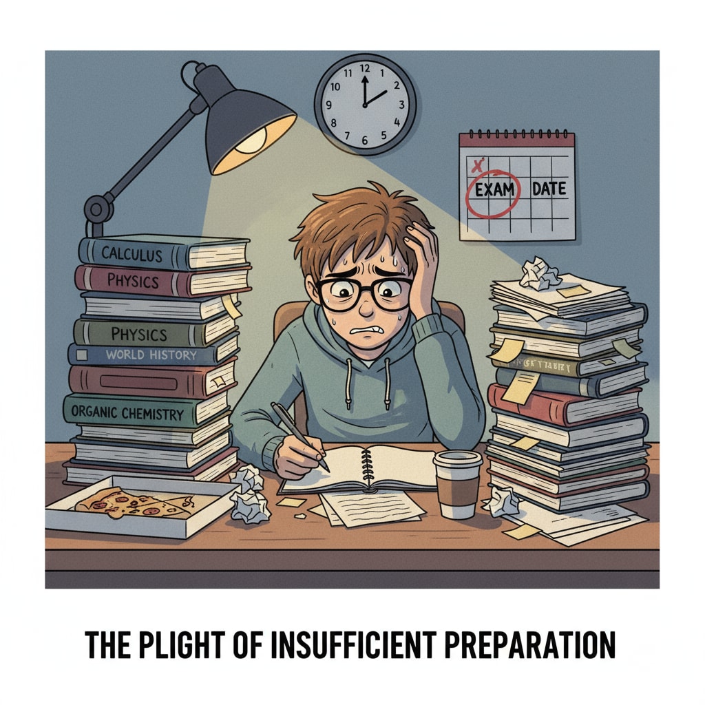 A stressed K12 student during exam preparation due to inadequate efforts