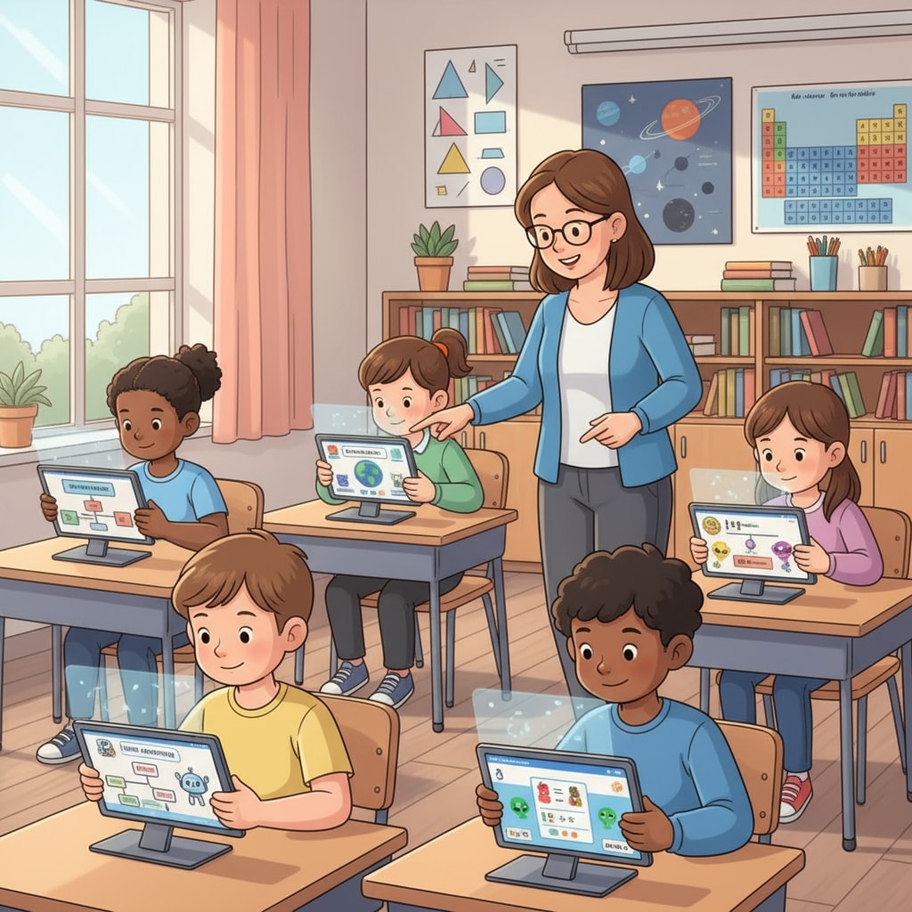 Students using AI - based learning apps in a classroom