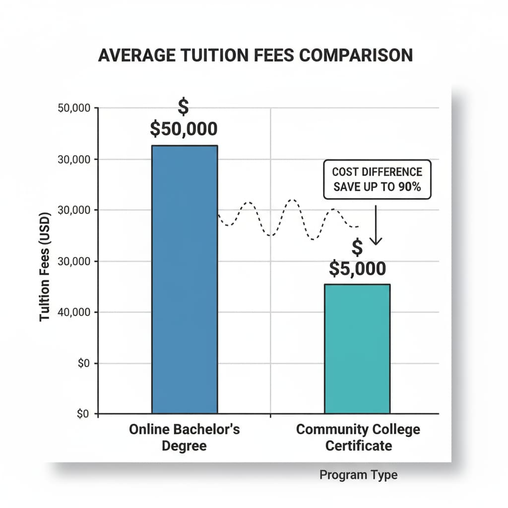 Bar graph comparing tuition fees for educational choices related to online degrees and community college certificates